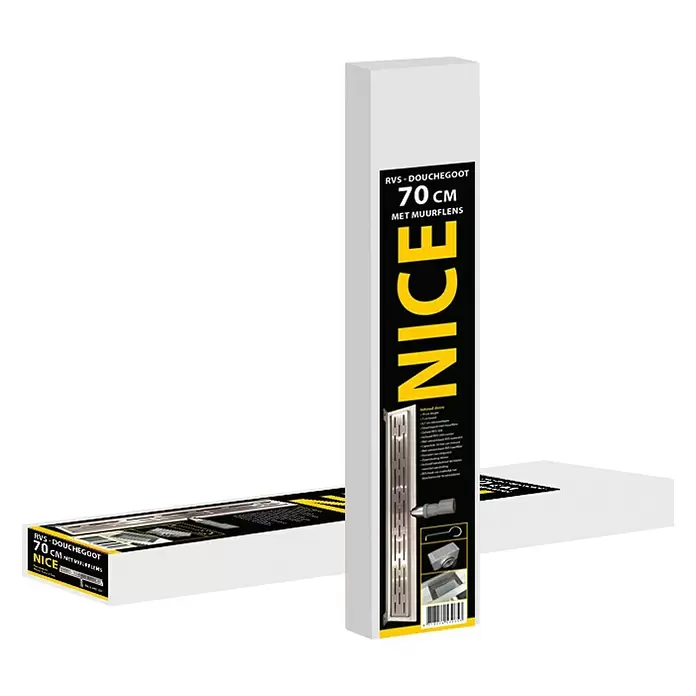 Best Design Douchegoot Nice met muurflens - 70 cm, Roestvrij staal - Diagonaal zicht