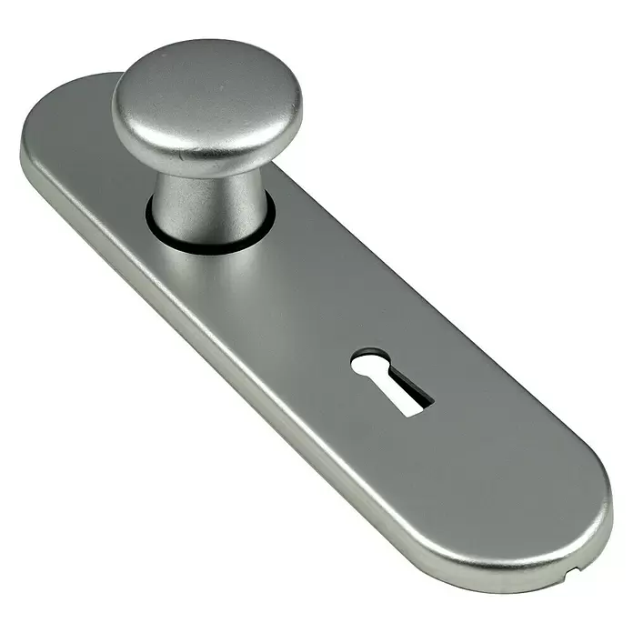 Kortschild met knop klik sleutelgat ovaal - Aluminium - Diagonaal zicht
