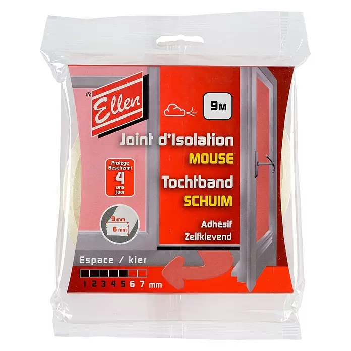 Ellen Tochtband Schuim 9 x 6 mm - Wit, 9 m, Breedte: 9 mm - Vooraanzicht