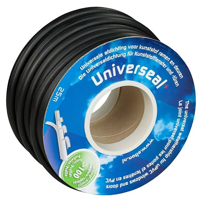 Ellen Tochtstrip Universeal+ - Zwart, 25 m - Diagonaal zicht