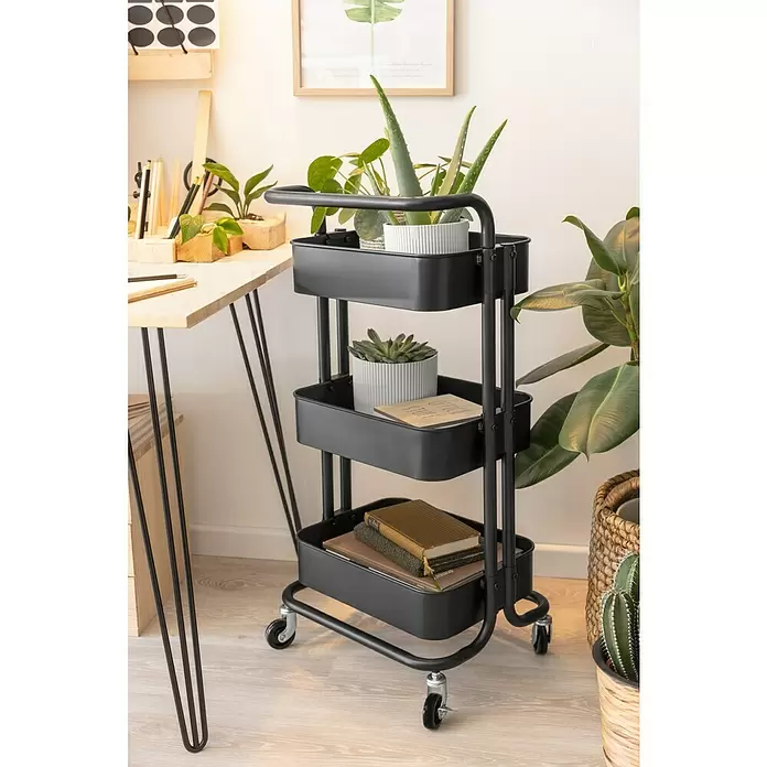Regalux Beistellwagen - L x B x H: 35,5 x 43 x 86 cm, Anzahl Fächer: 3 Stk., Schwarz - Stimmungsaufnahme