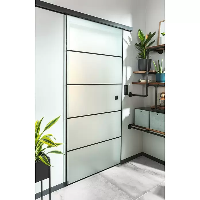 Diamond Doors Black Edition Schiebetür-Komplettset Lines - 935 x 2.058 mm, Einscheibensicherheitsglas (ESG) - Stimmungsaufnahme