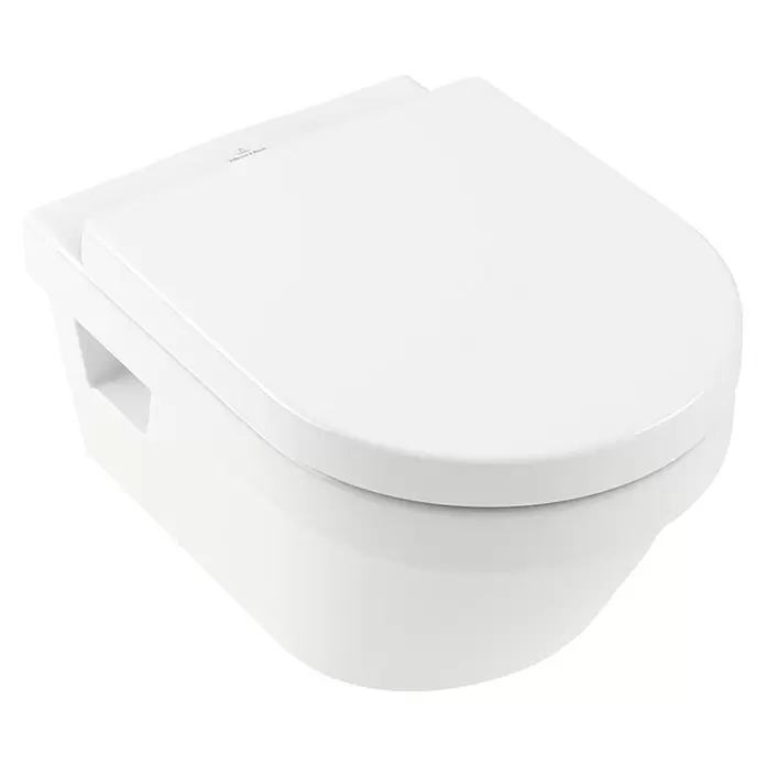 Villeroy & Boch Architectura Spoelrandloos wandtoiletset - Zonder spoelrand, Voorzien van standaardglazuur, Wit Alpin - Diagonaal zicht