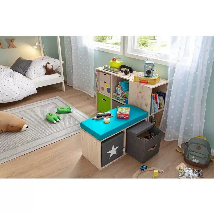 Aufbewahrungsbox Premium Ordnungsbox Cube - L x B x H: 33 x 33 x 33 cm, Leinen, Grau - Stimmungsaufnahme