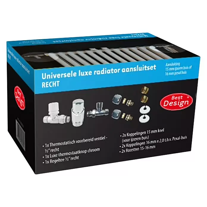 Best Design Installatieset voor radiatoren Recht - Onder midden, Chroom - Diagonaal zicht