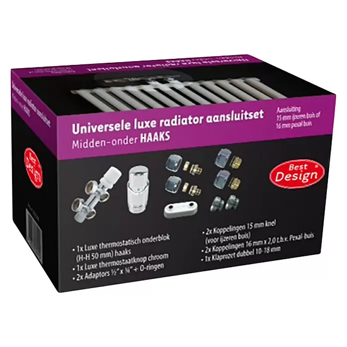 Best Design Installatieset voor radiatoren Midden onder haaks - Onder midden, Chroom - Diagonaal zicht