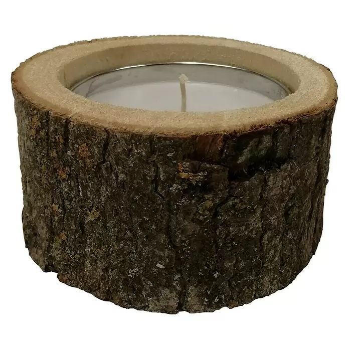 Duftkerze Holzkerzenhalter - Citronella, Weiß, Ø x H: 16 x 7,5 cm - Vorderansicht