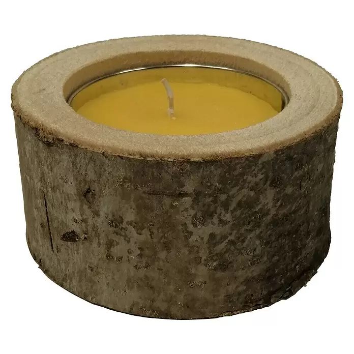 Duftkerze Holzkerzenhalter - Citronella, Gelb, Ø x H: 16 x 7,5 cm - Vorderansicht
