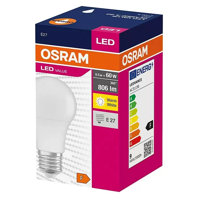 Osram LED-Leuchtmittel - E27, 8,5 W, Warmweiß, 806 lm - Diagonale Ansicht