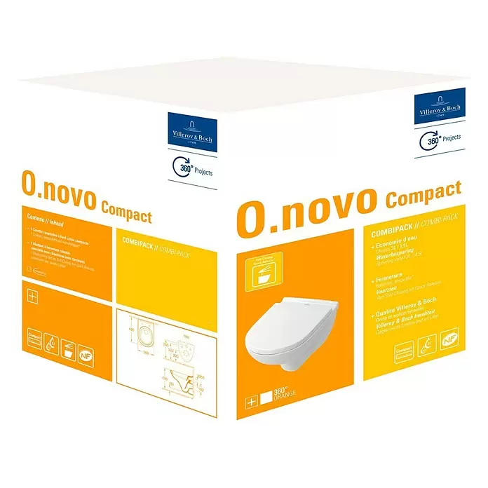 Villeroy & Boch O.novo Hangend toiletset - Met spoelrand, Spoelvorm: Diep, Wit - Diagonaal zicht