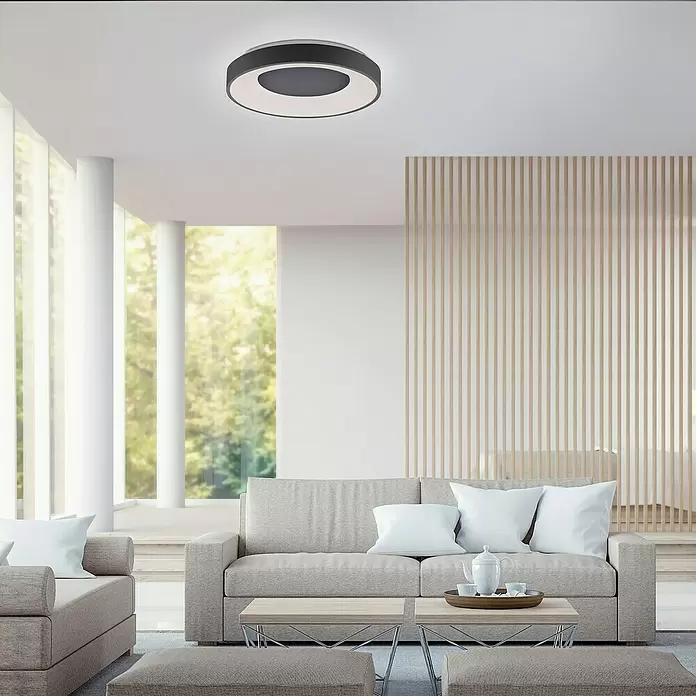LeuchtenDirekt LED-Deckenleuchte rund - 30 W, Ø x H: 48 x 7,8 cm, Anthrazit, Sonstige - Stimmungsaufnahme