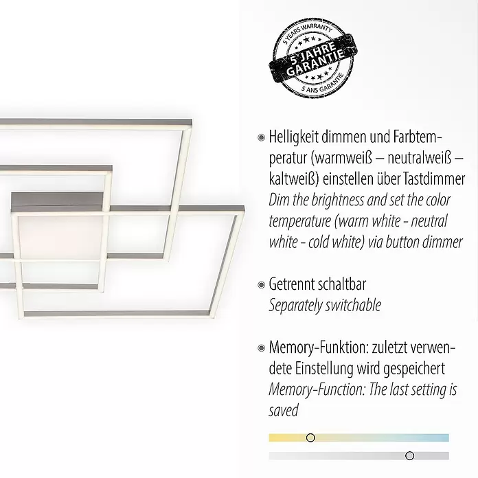 LeuchtenDirekt Plafón LED Asmin - 12 W, L x An x Al: 75 x 75 x 6 cm, Blanco frío