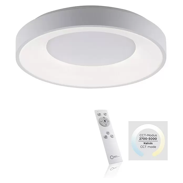 LeuchtenDirekt LED-Deckenleuchte rund - 30 W, Ø x H: 48 x 7,8 cm, Weiß, Sonstige - Diagonale Ansicht