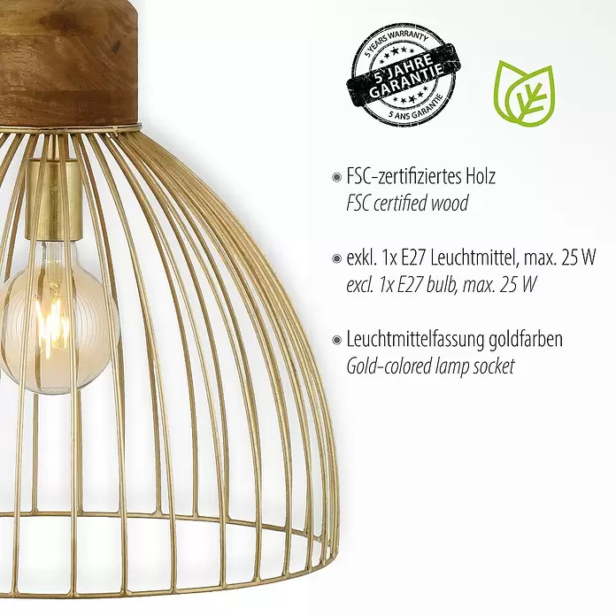 LeuchtenDirekt Pendelleuchte - 25 W, L x B x H: 40 x 40 x 120 cm, E27
