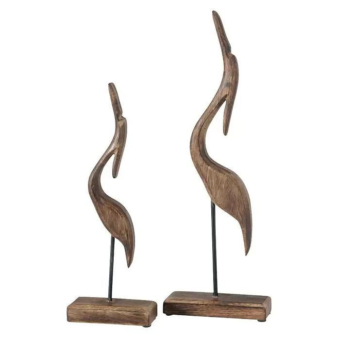 Dekofigur Kranich - 1 Stk., L x B x H: 16 x 6 x 45 cm, Mangoholz - Vorderansicht