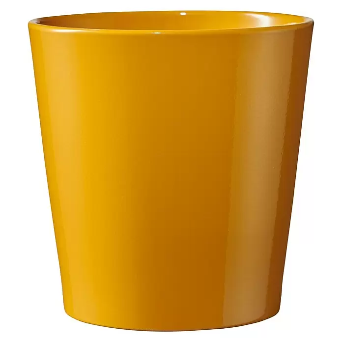 Soendgen Keramik Übertopf rund Dallas Breeze - Außenmaß (Ø x H): 13 x 13 cm, Senfgelb, Keramik, Glänzend - Vorderansicht