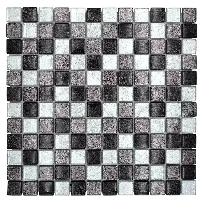 Mozaïektegel vierkant glas XCM 8BS18 - 30 x 30 cm, Zilver/Zwart, Glanzend - Bovenaanzicht