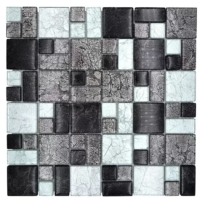 Mozaïektegel glas Mix XCM 8BS48 - 30 x 30 cm, Zwart/Zilver, Glanzend - Bovenaanzicht