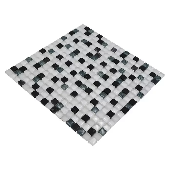 Mozaïektegel vierkant glas Mix XCM M740 - 30 x 30 cm, Wit/grijs, Glanzend - Top-down weergave