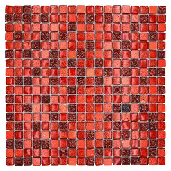 Mozaïektegel vierkant glas Mix XCM M720 - 30 x 30 cm, Rood, Glanzend - Bovenaanzicht
