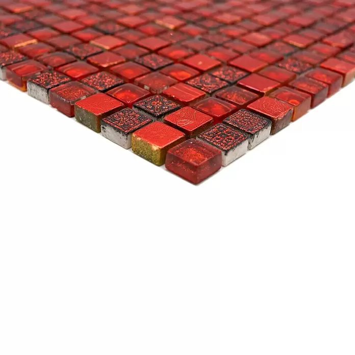 Mozaïektegel vierkant glas Mix XCM M720 - 30 x 30 cm, Rood, Glanzend - Close-up