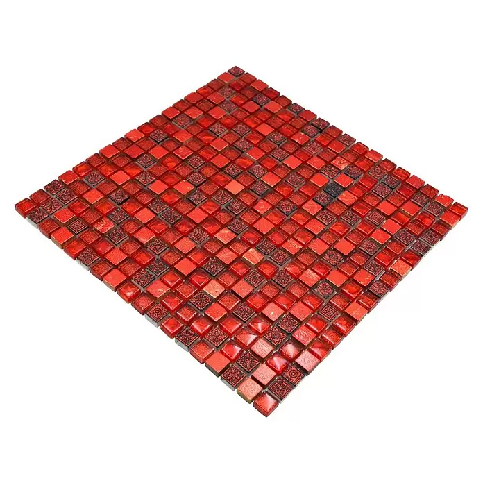 Mozaïektegel vierkant glas Mix XCM M720 - 30 x 30 cm, Rood, Glanzend - Top-down weergave