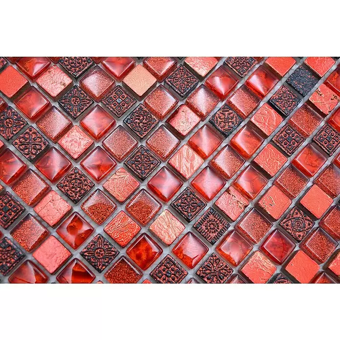 Mozaïektegel vierkant glas Mix XCM M720 - 30 x 30 cm, Rood, Glanzend - Close-up