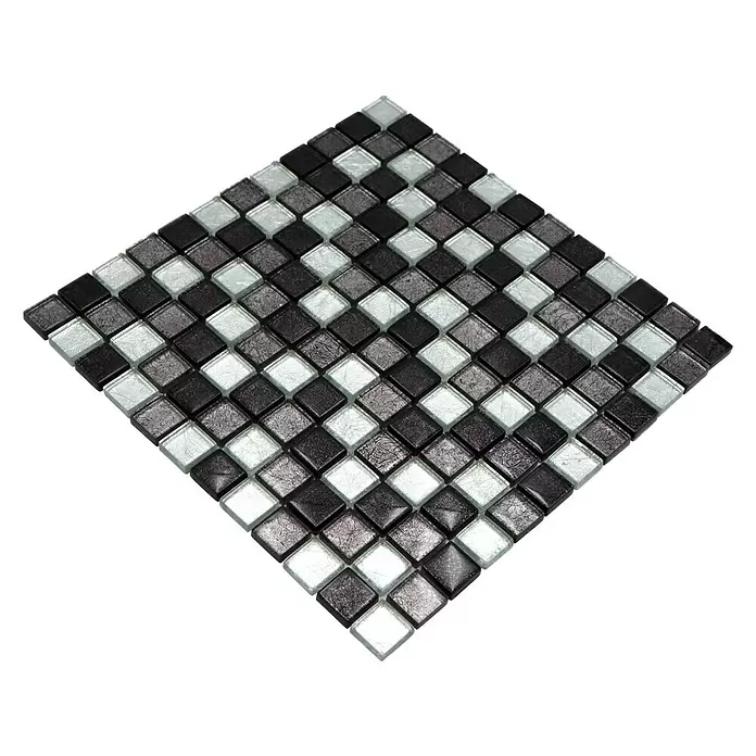 Mozaïektegel vierkant glas XCM 8BS18 - 30 x 30 cm, Zilver/Zwart, Glanzend - Top-down weergave