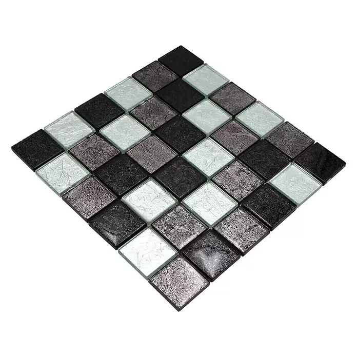Mozaïektegel vierkant glas XCM 8BS28 - 30 x 30 cm, Zilver/Zwart, Glanzend - Top-down weergave