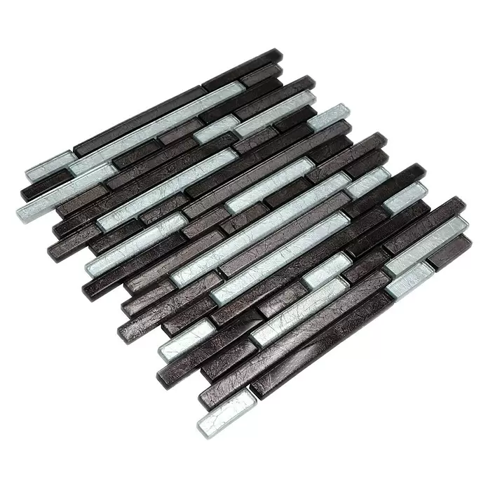 Mozaïektegel verband glas XCM 8BS38 - 30 x 30 cm, Zilver/Zwart, Glanzend - Diagonaal zicht