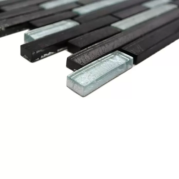 Mozaïektegel verband glas XCM 8BS38 - 30 x 30 cm, Zilver/Zwart, Glanzend - Close-up
