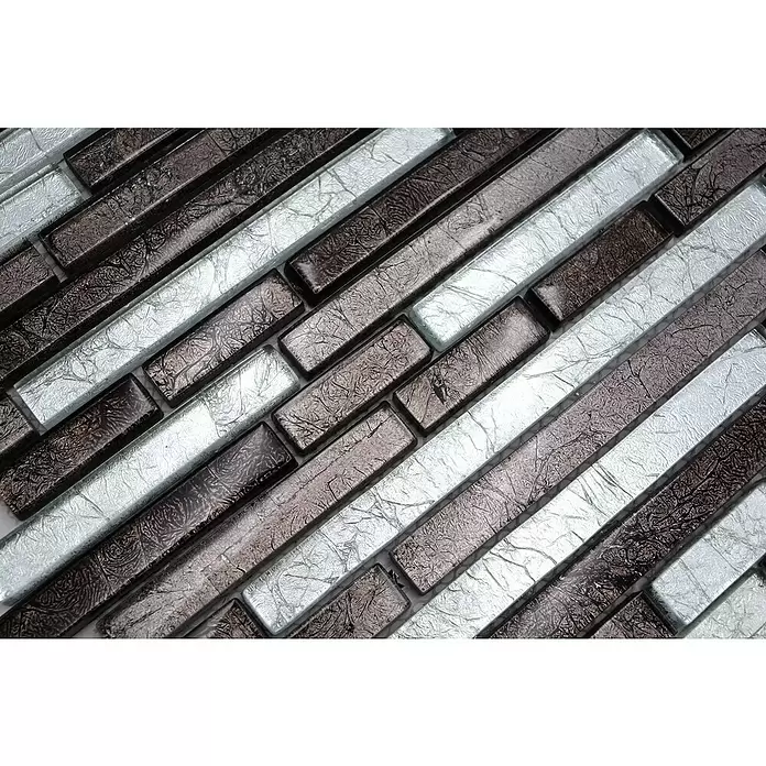 Mozaïektegel verband glas XCM 8BS38 - 30 x 30 cm, Zilver/Zwart, Glanzend - Close-up