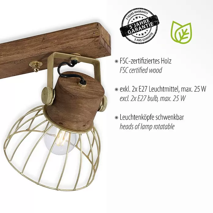 LeuchtenDirekt Deckenstrahler - 60 W, L x B x H: 64 x 29 x 21 cm, E27, 2 Stk.
