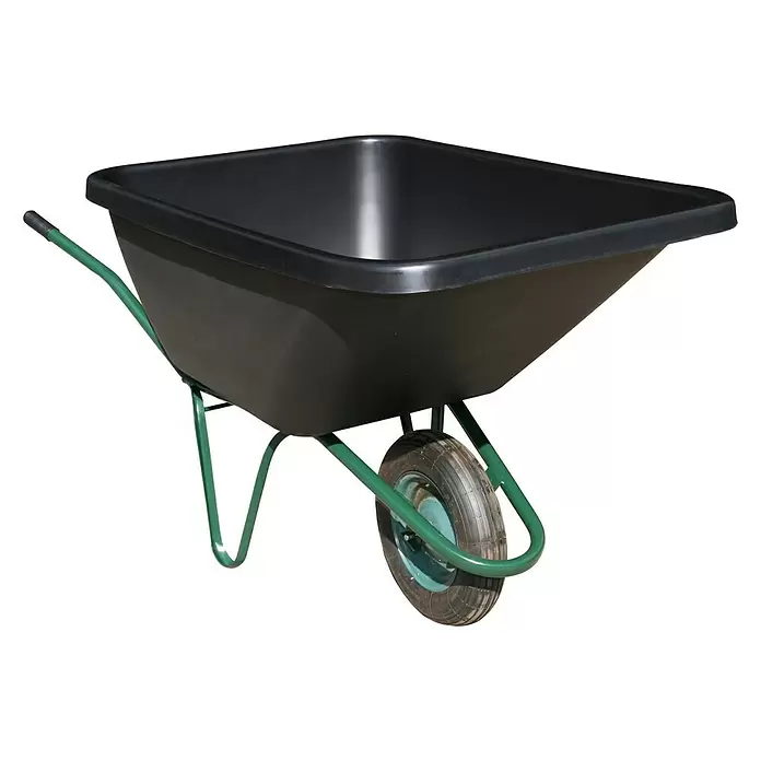 Schubkarre Gardenline - Rad, 200 l, Material Wanne: Polyethylen, Pulverbeschichtet - Diagonale Ansicht