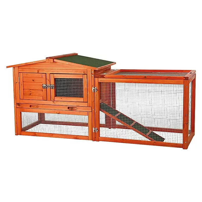 Kleintierstall - L x B x H: 154 x 61 x 71 cm, Braun - Diagonale Ansicht