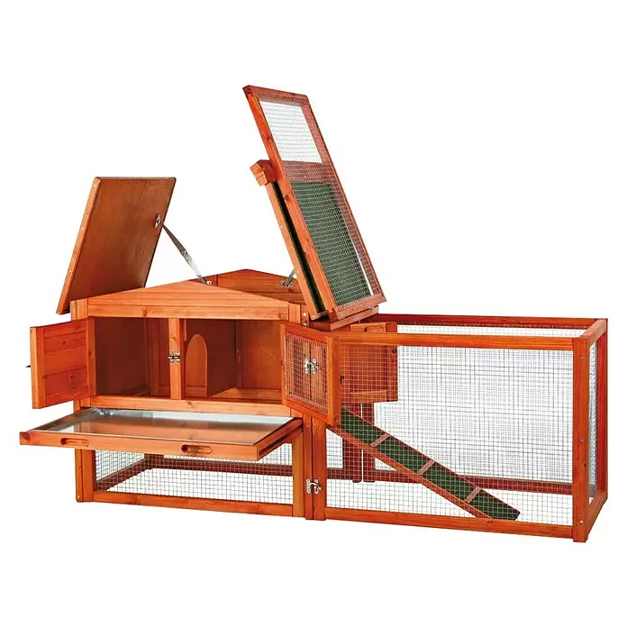 Kleintierstall - L x B x H: 154 x 61 x 71 cm, Braun - Diagonale Ansicht