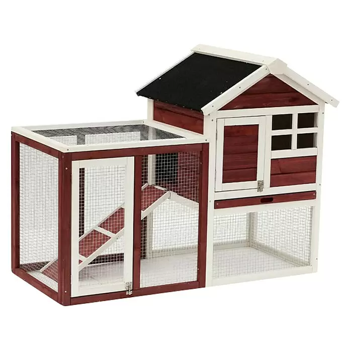 Kleintierstall - L x B x H: 122 x 69 x 93 cm, Braun/Weiß - Diagonale Ansicht