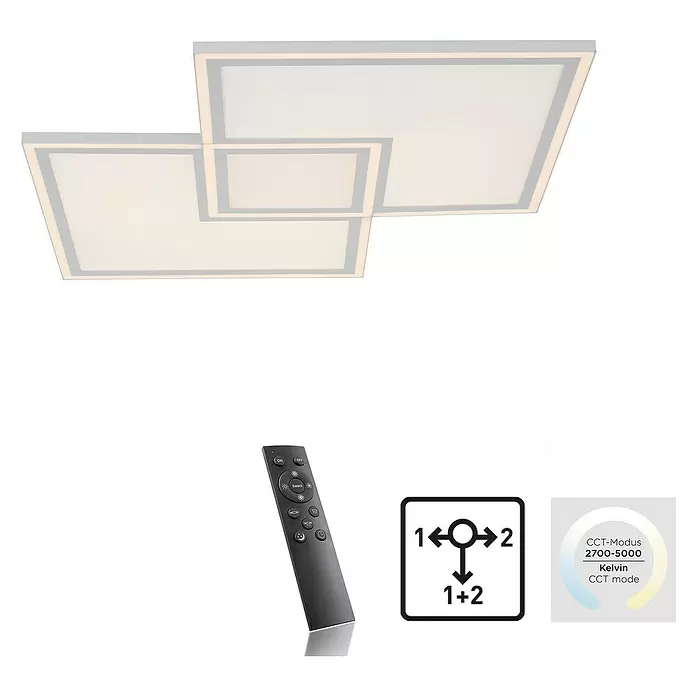LeuchtenDirekt LED-Deckenleuchte - 59 W, L x B x H: 67,7 x 67,7 x 5,8 cm, Weiß, Sonstige - Diagonale Ansicht