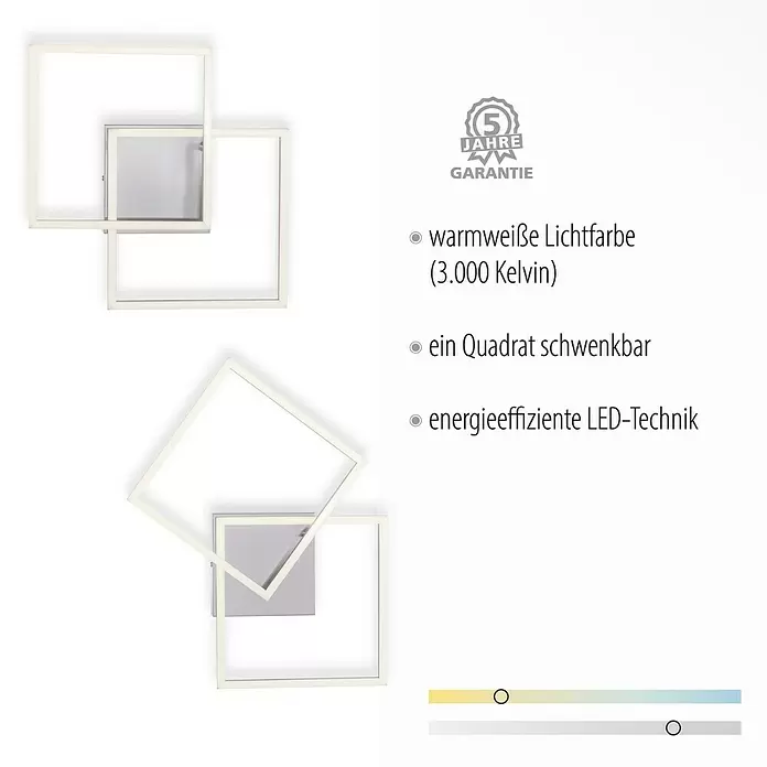 LeuchtenDirekt Plafón LED Iven - 17,5 W, L x An x Al: 35,9 x 35,9 x 7 cm, Acero, Blanco diurno - Dibujo técnico