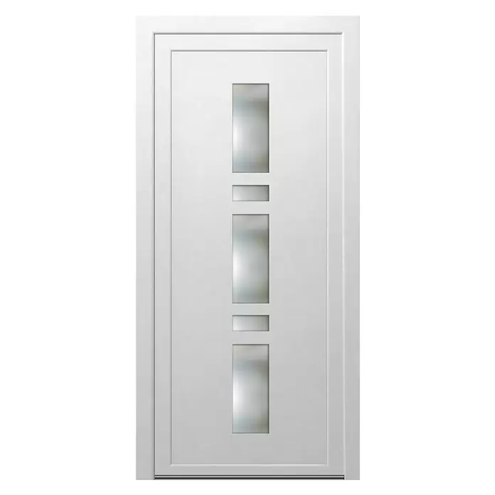 PVC ulazna vrata KF35 Rijeka - D x Š x V: 70 x 1.000 x 2.100 mm, DIN lijevo, Bijele boje - Pogled sprijeda