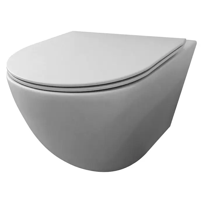 Best Design Hangend toiletset Morrano - Zonder spoelrand, Spoelvorm: Diep, Mat Grijs - Diagonaal zicht