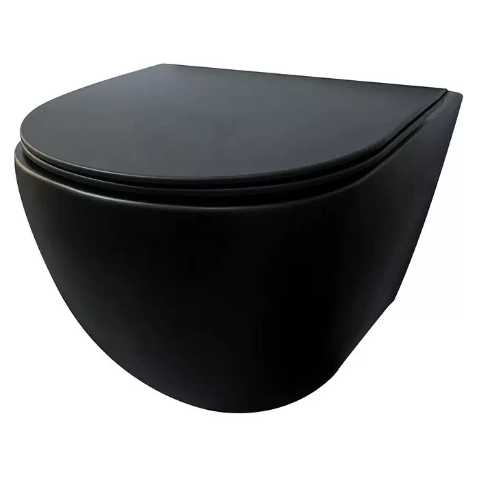 Best Design Spoelrandloos wandtoiletset Morrano - Zonder spoelrand, Mat Zwart - Diagonaal zicht