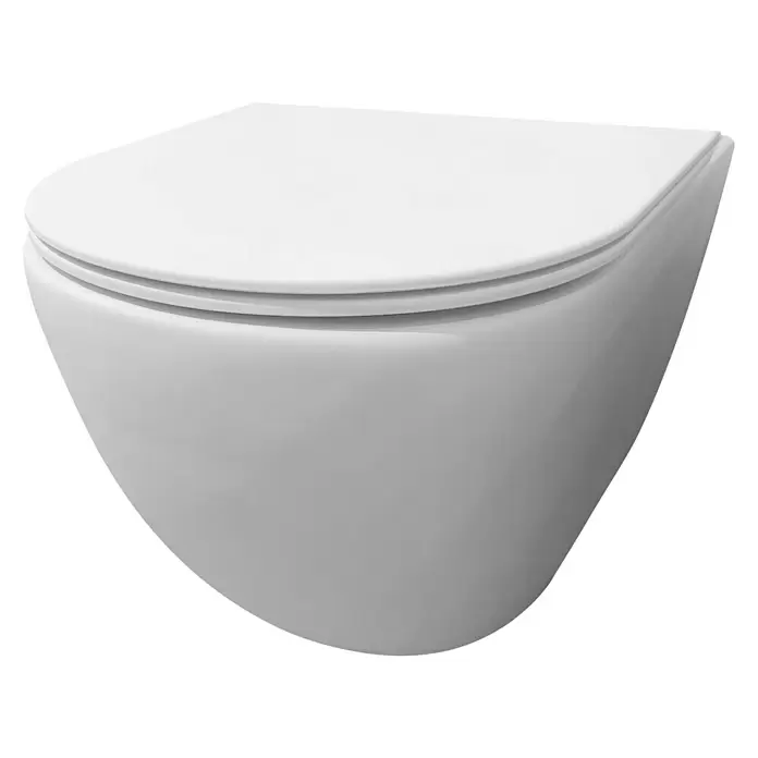 Best Design Hangend toiletset Morrano - Zonder spoelrand, Spoelvorm: Diep, Mat Wit - Diagonaal zicht