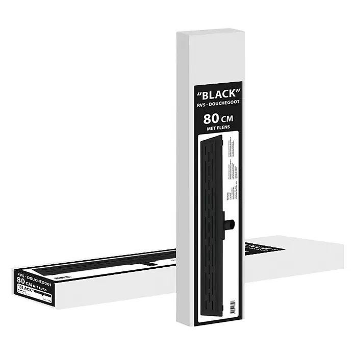 Best Design Douchegoot Black met flens - 80 cm, Roestvrij staal, Zwart - Diagonaal zicht