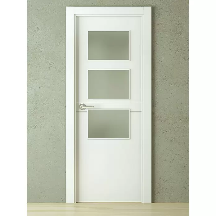 PortStylo Puerta acristalada Río - 82,5 x 203 cm, Derecha, Blanco lacado, Maciza aligerada, Vidriera - Foto ambiente