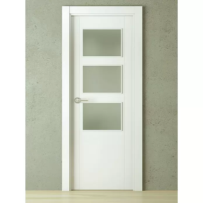 PortStylo Puerta acristalada Natal - 62,5 x 203 cm, Derecha, Blanco lacado, Maciza aligerada, Vidriera - Foto ambiente