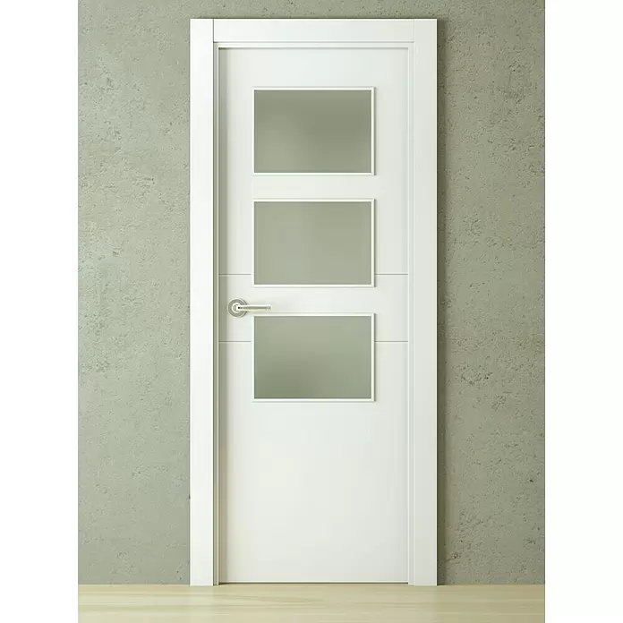 PortStylo Puerta acristalada Lima - 72,5 x 203 cm, Derecha, Blanco lacado, Maciza aligerada, Vidriera - Foto ambiente