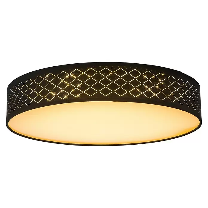 Globo LED-Deckenleuchte rund Clarke - 60 W, Ø x H: 60 x 12 cm, Schwarz/Gold/Nickel, Warmweiß - Diagonale Ansicht