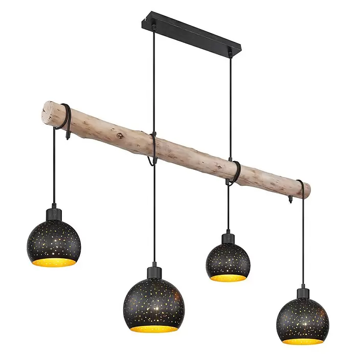 Globo Pendelleuchte Adaja - 160 W, L x B x H: 100 x 18 x 120 cm, Schwarz/Gold, E27 - Diagonale Ansicht