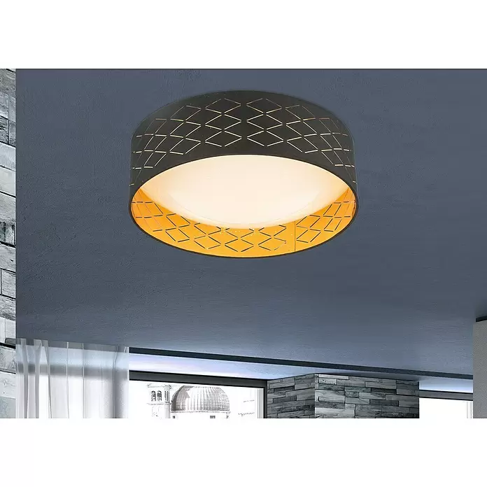 Globo LED-Deckenleuchte rund Clarke - 18 W, Ø x H: 40 x 12 cm, Schwarz/Gold/Weiß, Warmweiß - Stimmungsaufnahme